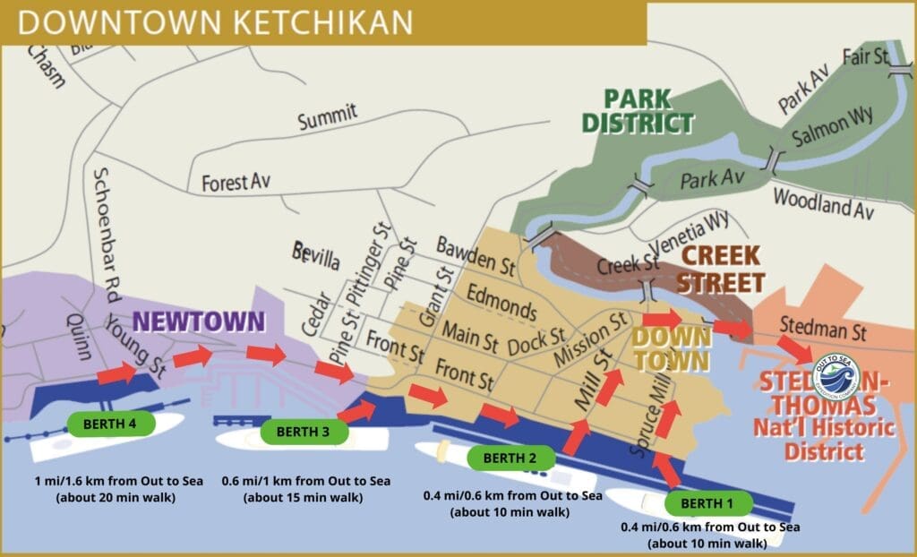 Downtown Ketchikan Map with directions to Out to Sea