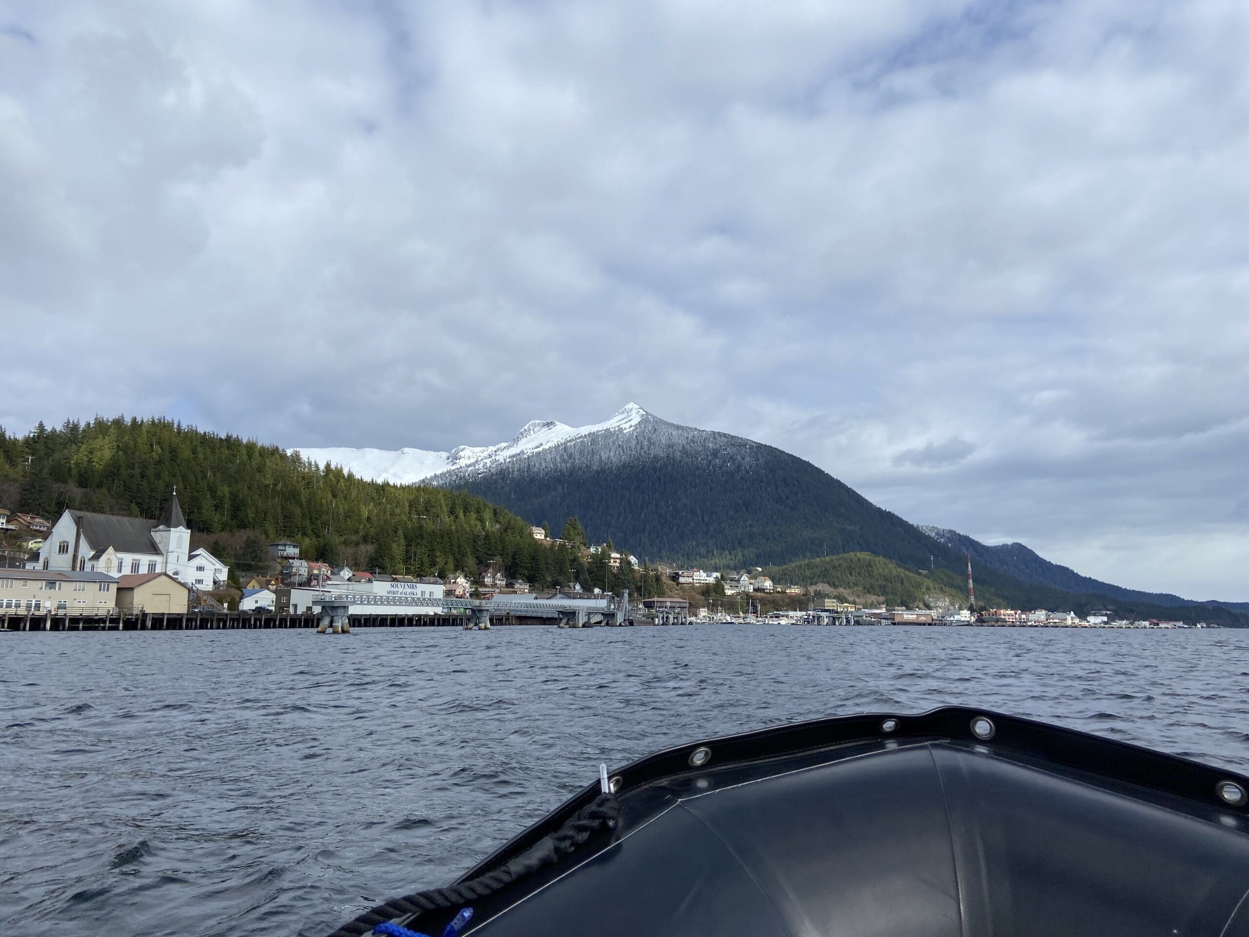 View of Ketchikan from bow of Zodiac boat