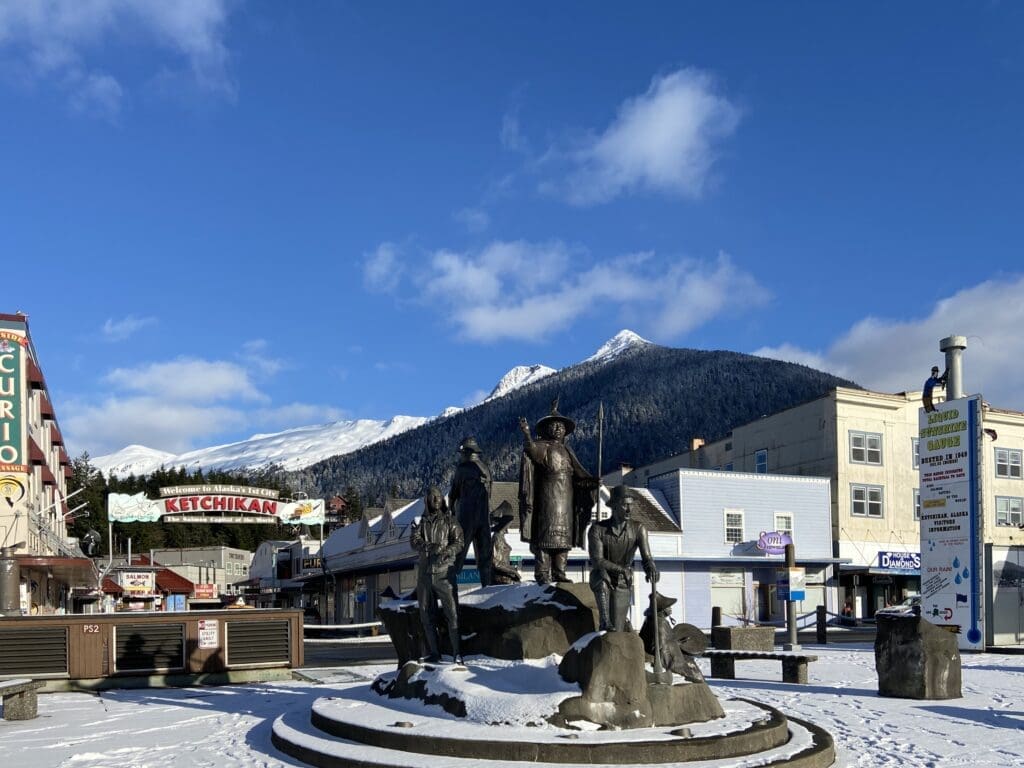 The Rock and Rain Gauge The Rock statue in downtown Ketchikan