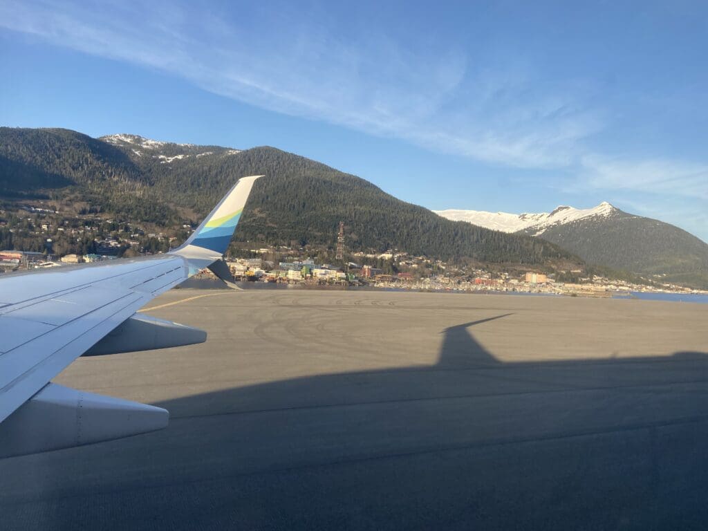 City of Ketchikan viewed from a plane on Gravina Island at Ketchikan International Airport